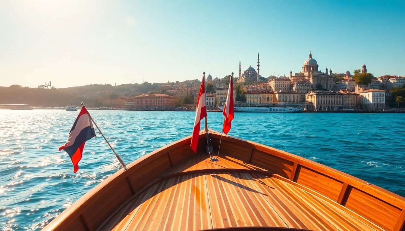 Bosphorus daytime cruise with a scenic Istanbul skyline view and a traditional boat, creating a captivating atmosphere.