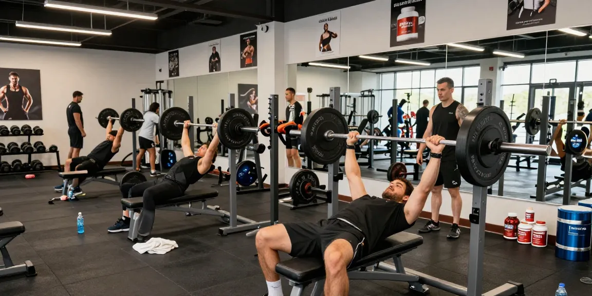 Global Pharma Steroid Shop: Athleten im Fitnessstudio, die mit pharmazeutischen Produkten von Global Pharma trainieren.