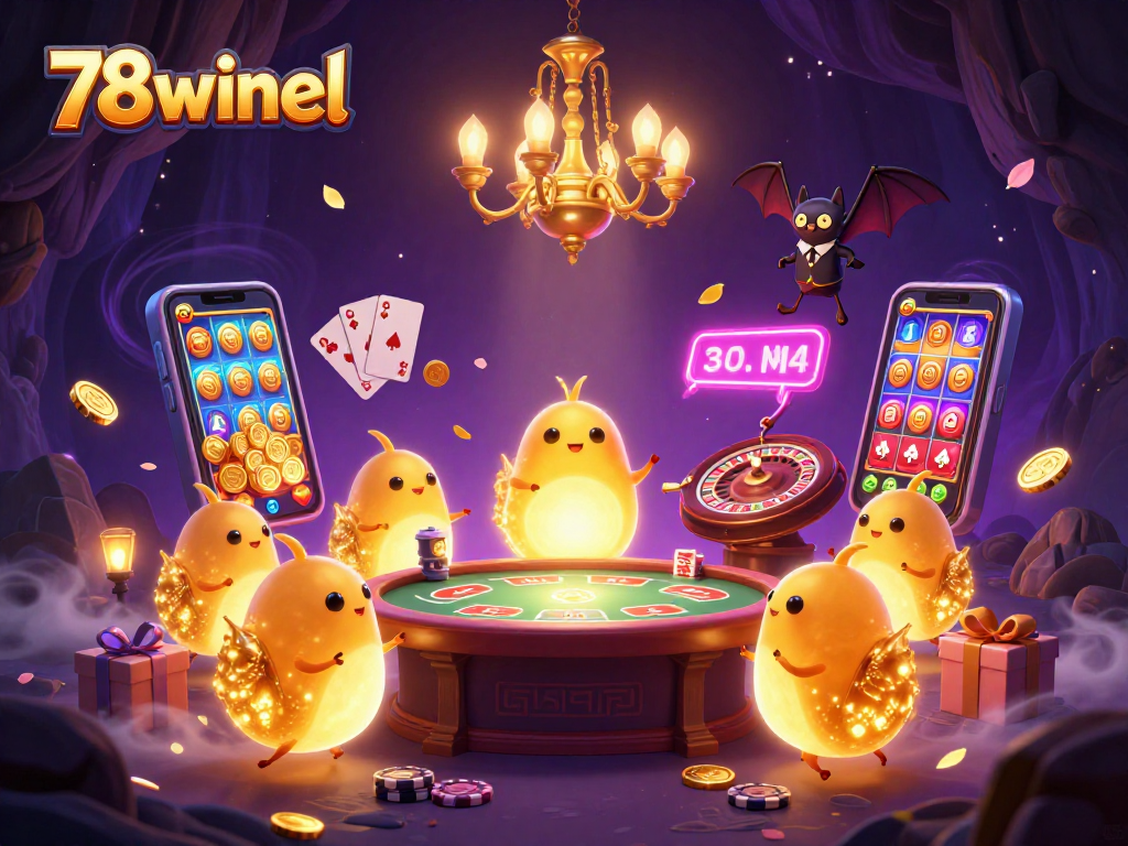 Light up your gaming with 78winel as glowworms illuminate a vibrant cave casino scene.