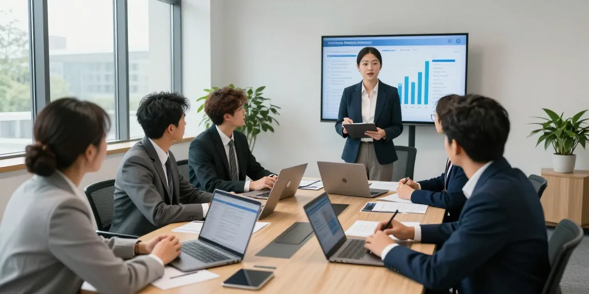 Engaging discussion among public officials about Datenschutz und Barrierefreiheit für Öffentliche und gemeinnützige Einrichtungen Kommunen in a modern office.