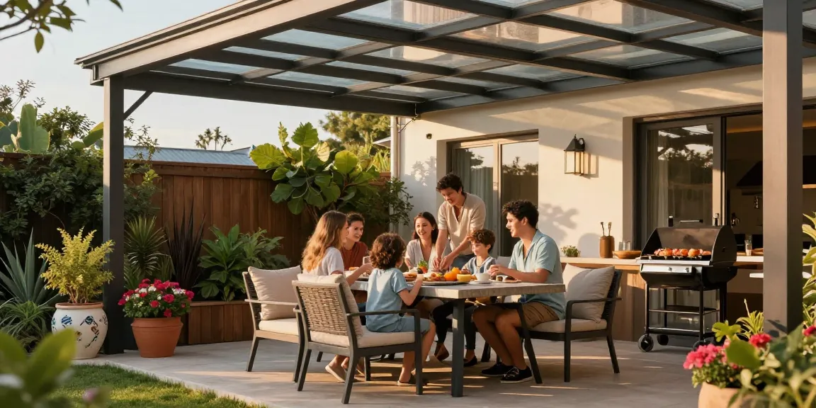Moderne Terrassenüberdachungen bieten gemütliche Plätze für Familienfeiern im Freien.