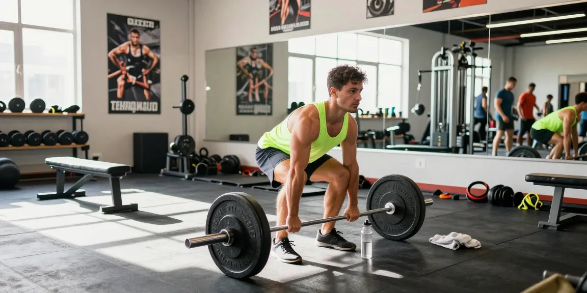 Energiegeladenes Training im Anabolika Shop Deutschland mit Bodybuilder, der im Fitnessstudio Deadlifts ausführt.