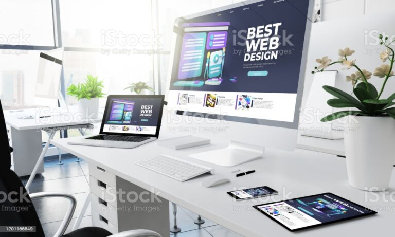 office responsive devices design website 3d rendering