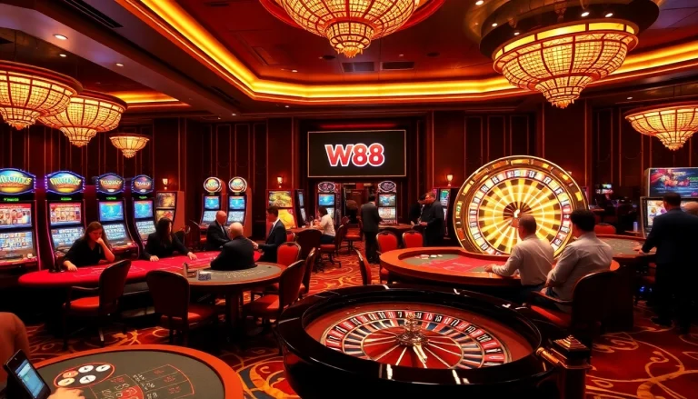 ww 88 players engaging in a thrilling casino atmosphere with diverse games and digital interfaces.