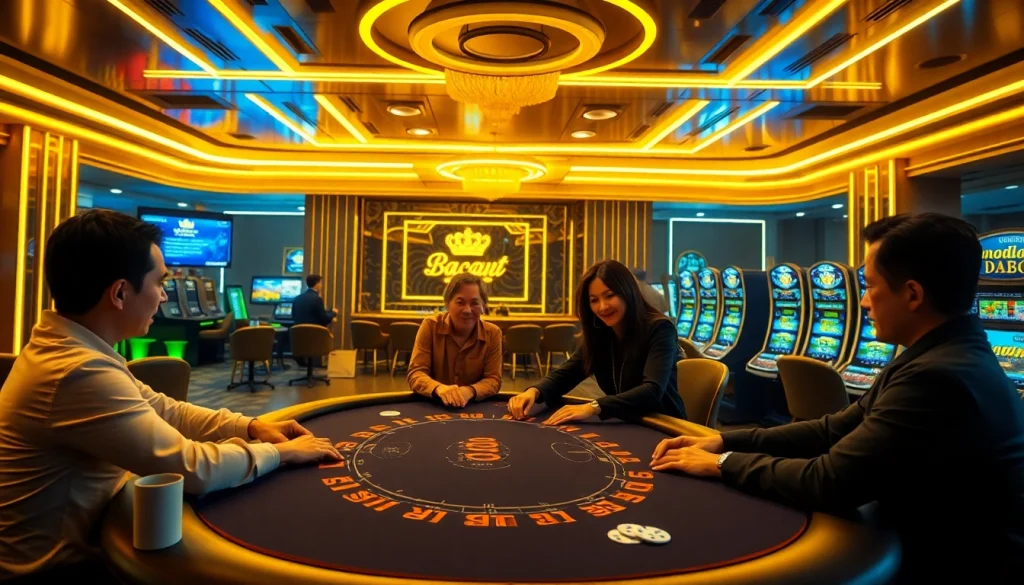 Go8 online casino vibrant gaming environment with poker table and excited players.