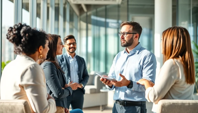 Interacting with clients as a Headhunter Schweiz in a modern office environment.
