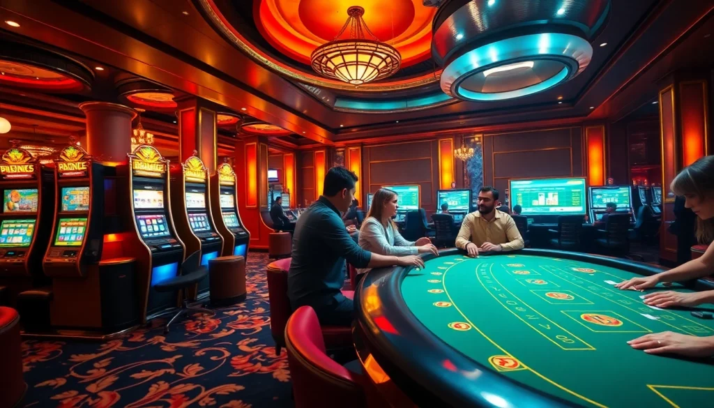 Exciting online gambling scene featuring luxurious casino elements at https://kjcmh.com/ with players and modern interfaces.