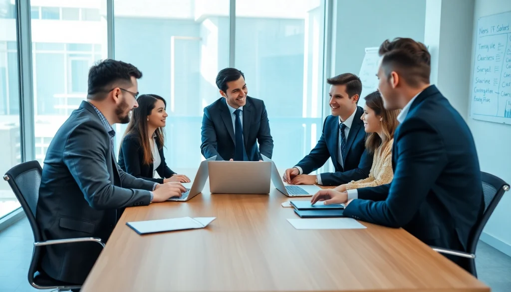 Headhunter IT bespricht internationale Talente in einem modernen Büro.