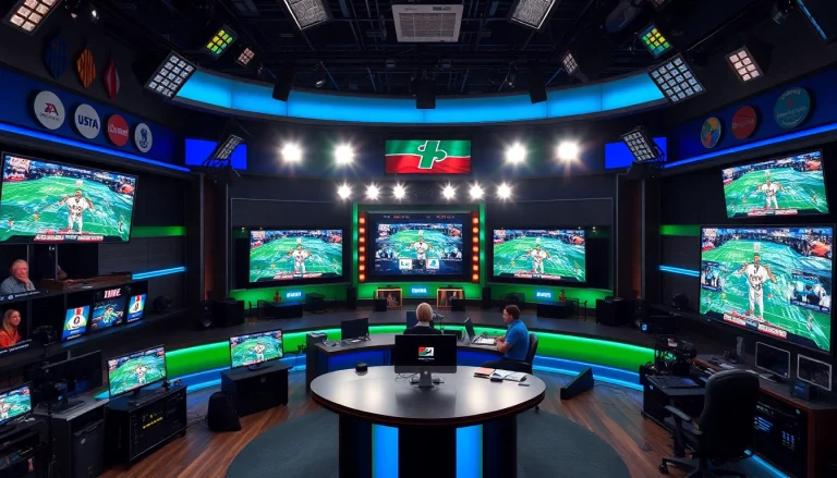 Engaging scene of sports broadcasting with live games displayed, showcasing Sports Broadcasting in action.