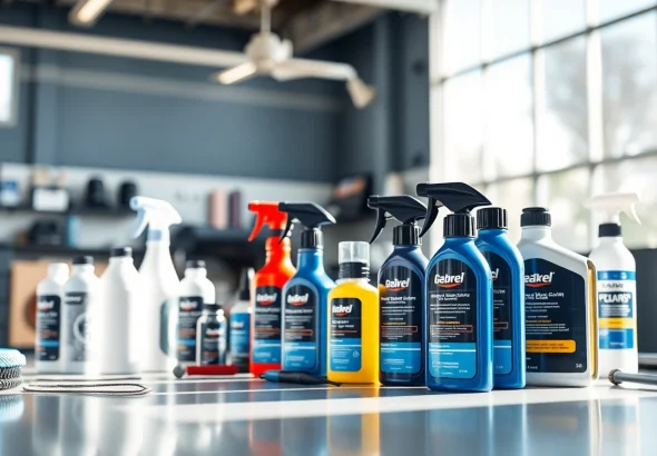 Produkte im Autopflege Shop mit hochwertiger Autopflege-Ausrüstung und einladender Präsentation.