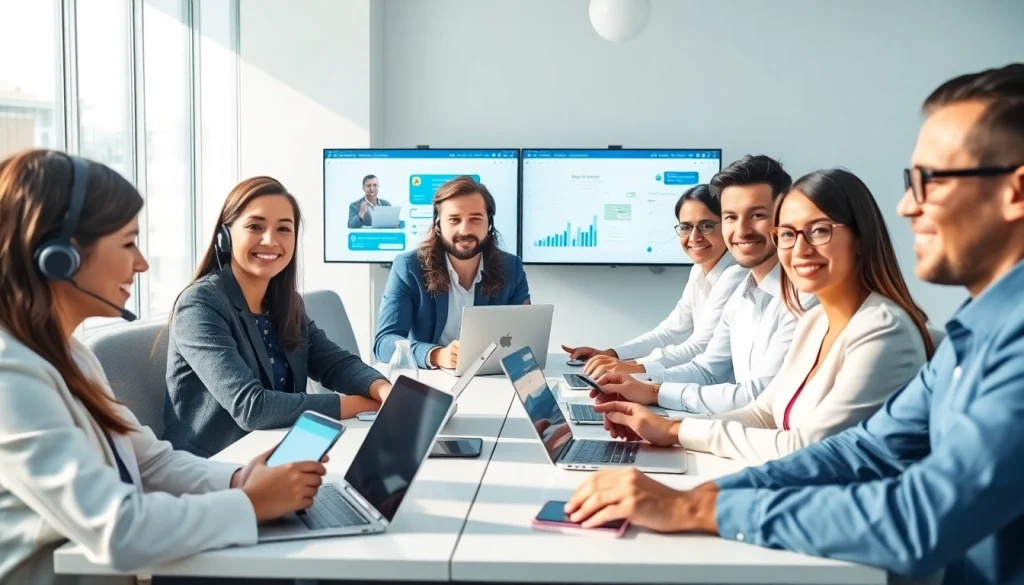 美洽客户支持团队在现代办公室使用先进的AI技术。