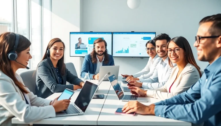 美洽客户支持团队在现代办公室使用先进的AI技术。