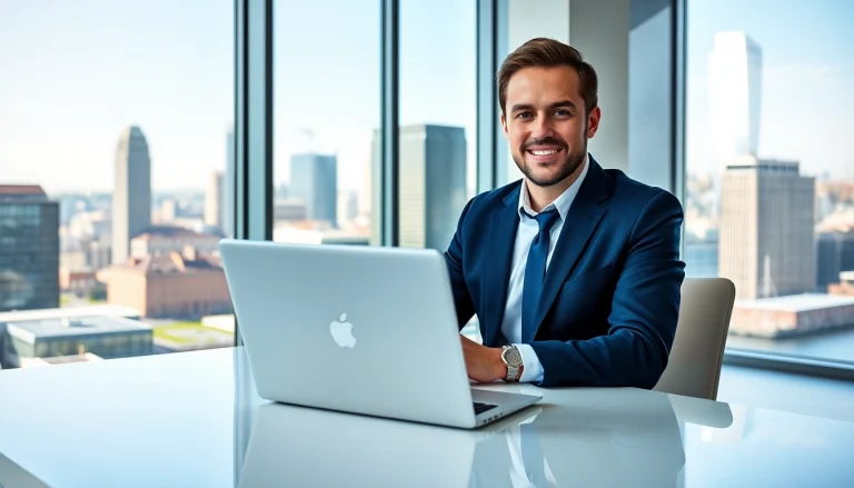 Headhunter Schweiz berät Klienten in einem modernen Büro mit Blick auf die Stadt.