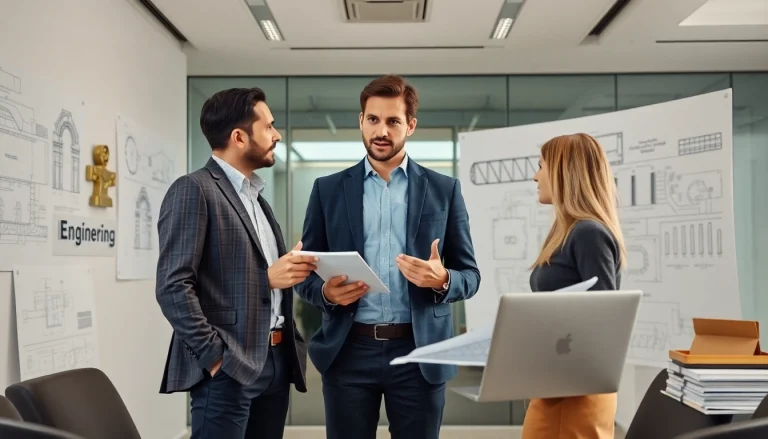 Headhunter Ingenieure empfängt einen Ingenieur in einem modernen Büro.