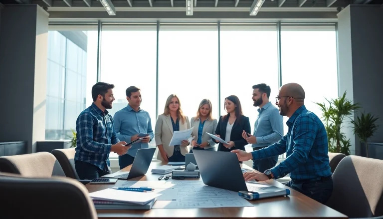 Headhunter Ingenieure in einem modernen Büro, aktiv in einer Teamdiskussion.